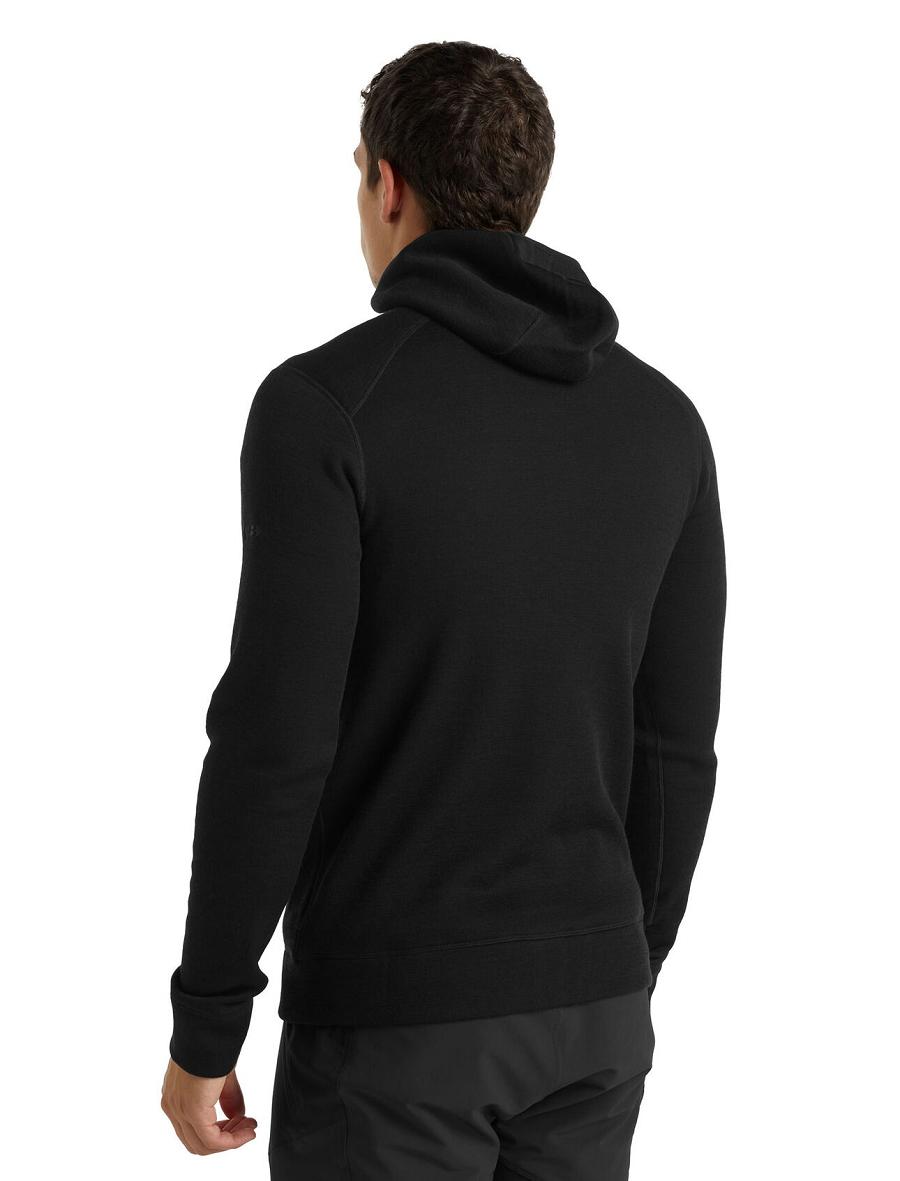 Icebreaker RealFleece® Merino Elemental Long Sleeve Zip Hood Férfi Kabát Fekete | HU 1241VRWD